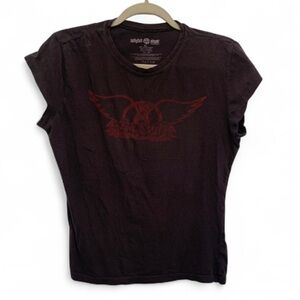 Vintage Vinyl Aerosmith Wings Logo Graphic Gray Short Sleeve Band Tee Shirt